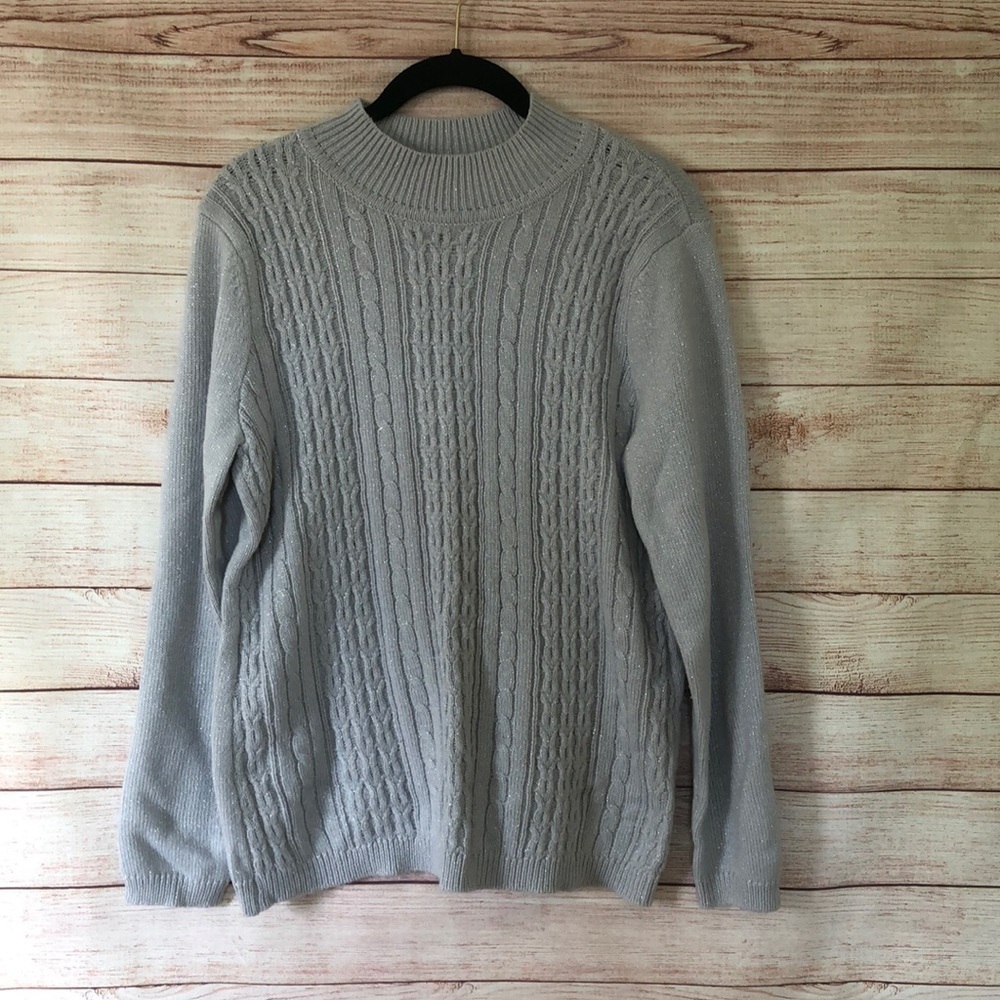 Napa Valley Silver Metallic Knit Sweater Petite Large LP